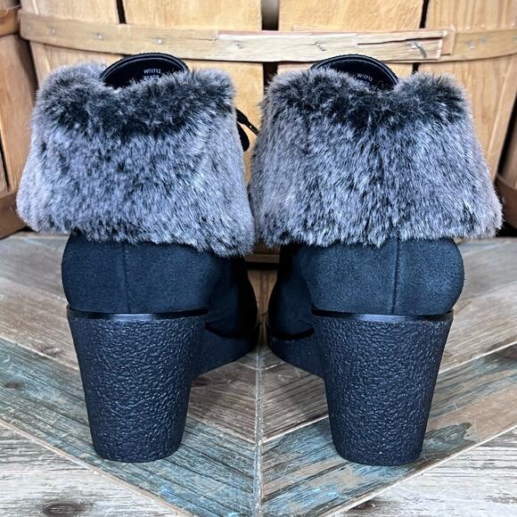 Cole Haan Coralie Wedge Faux Fur Black Suede Waterproof Ankle Boots Women Size 8 - Picture 6 of 12